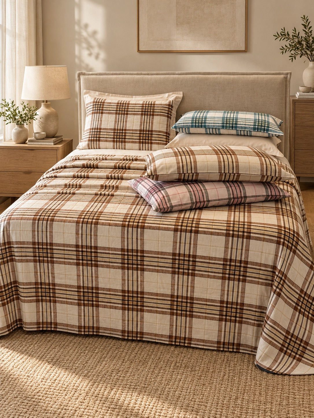 Lenzuola cotone garzato tartan completo