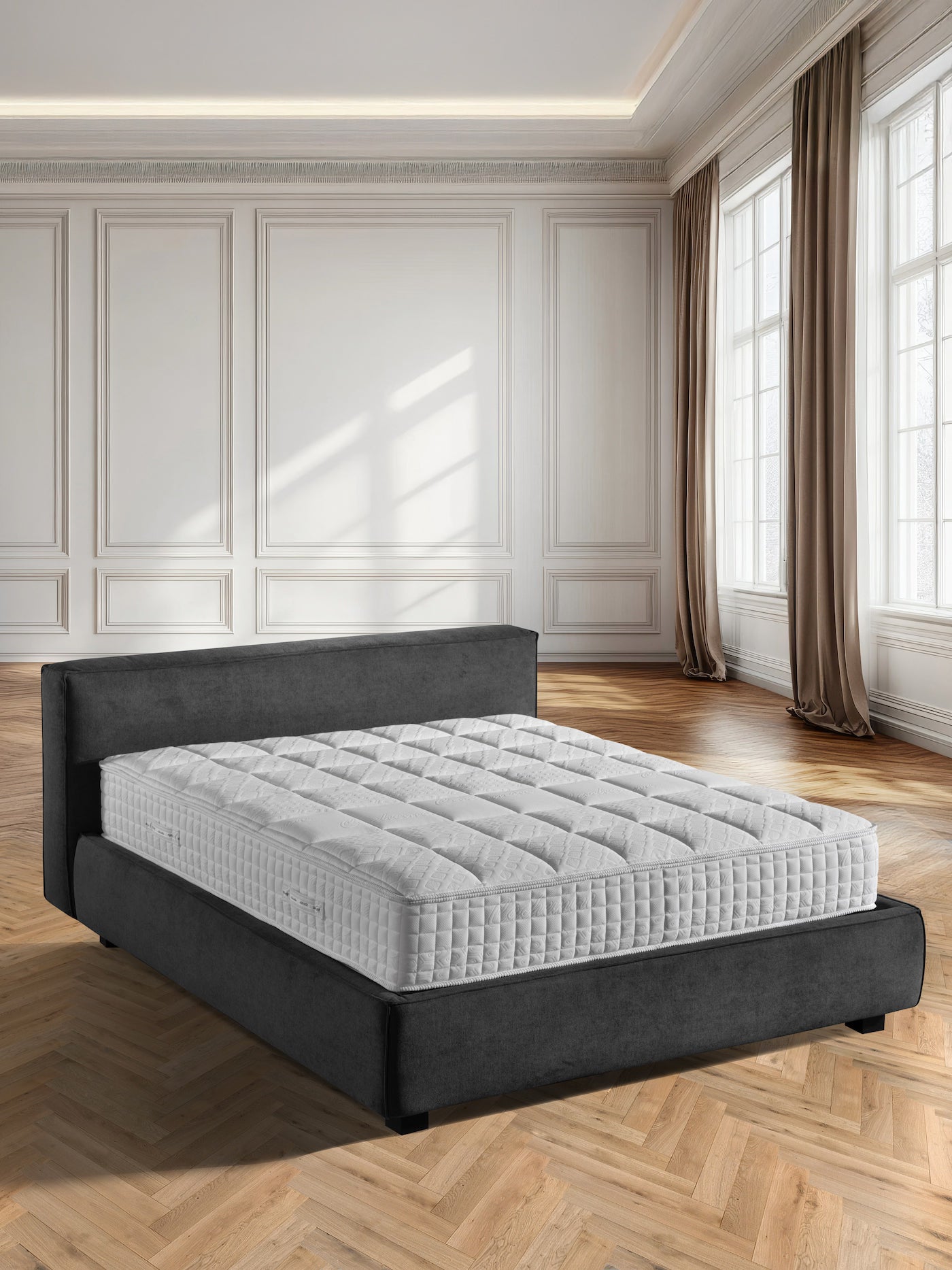Cachemire materasso letto intero laterale ambientato casa moderna