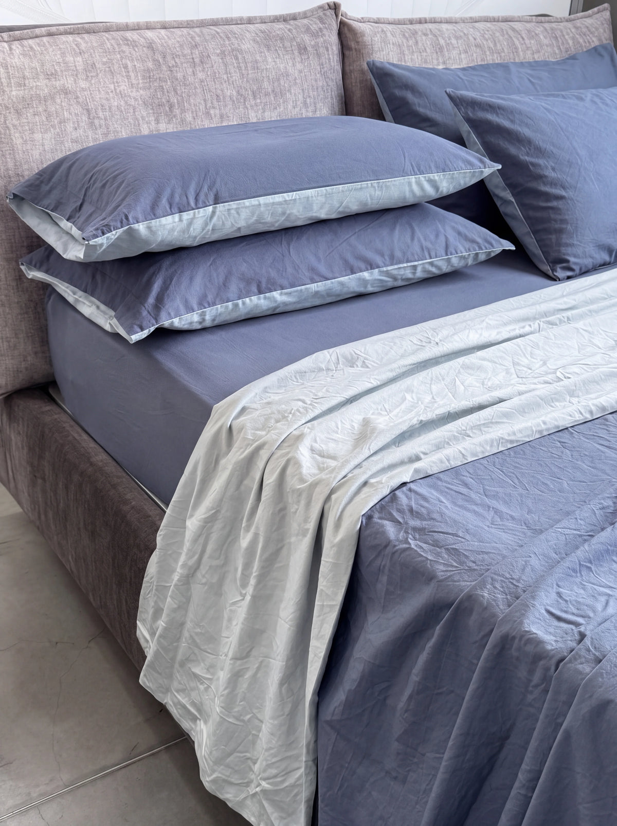 Copripiumino No stiro bicolor 100% Cotone StoneWash parure