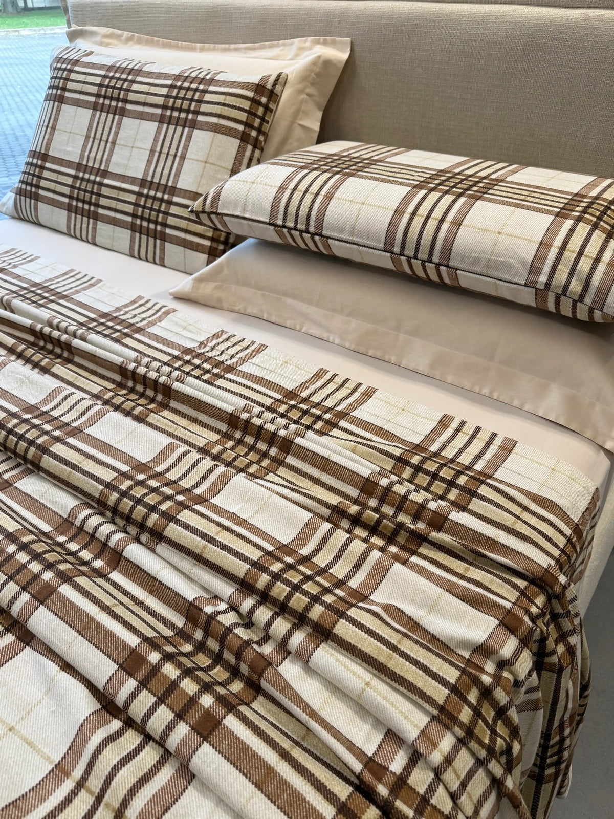 Lenzuola cotone garzato tartan completo
