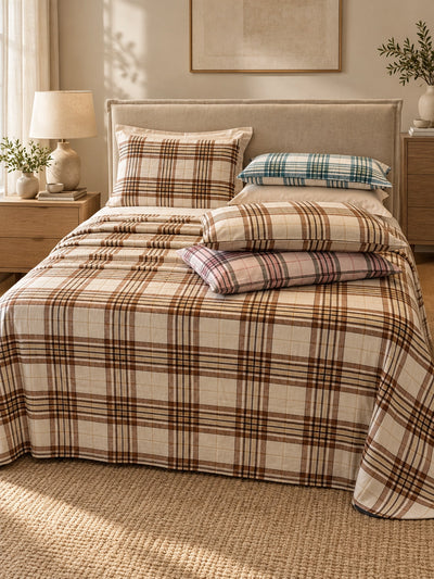 Lenzuola cotone garzato tartan completo