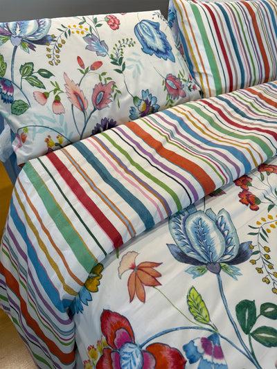 Copripiumino Fiori/Righe Percalle di Cotone 100% 200 fili parure