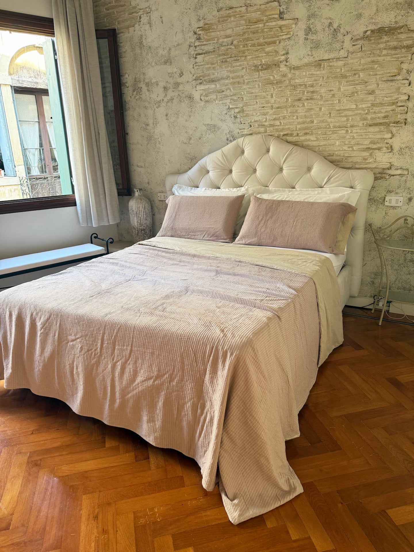 Copripiumino Raso Riga/Bisso mussola di cotone bicolor parure matrimoniale
